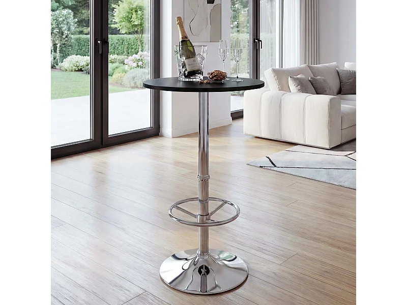 Table haute Bilbao repose-pieds, Table de bar / table haute Bari, ronde, avec repose-pied, 109x60x60cm, noir