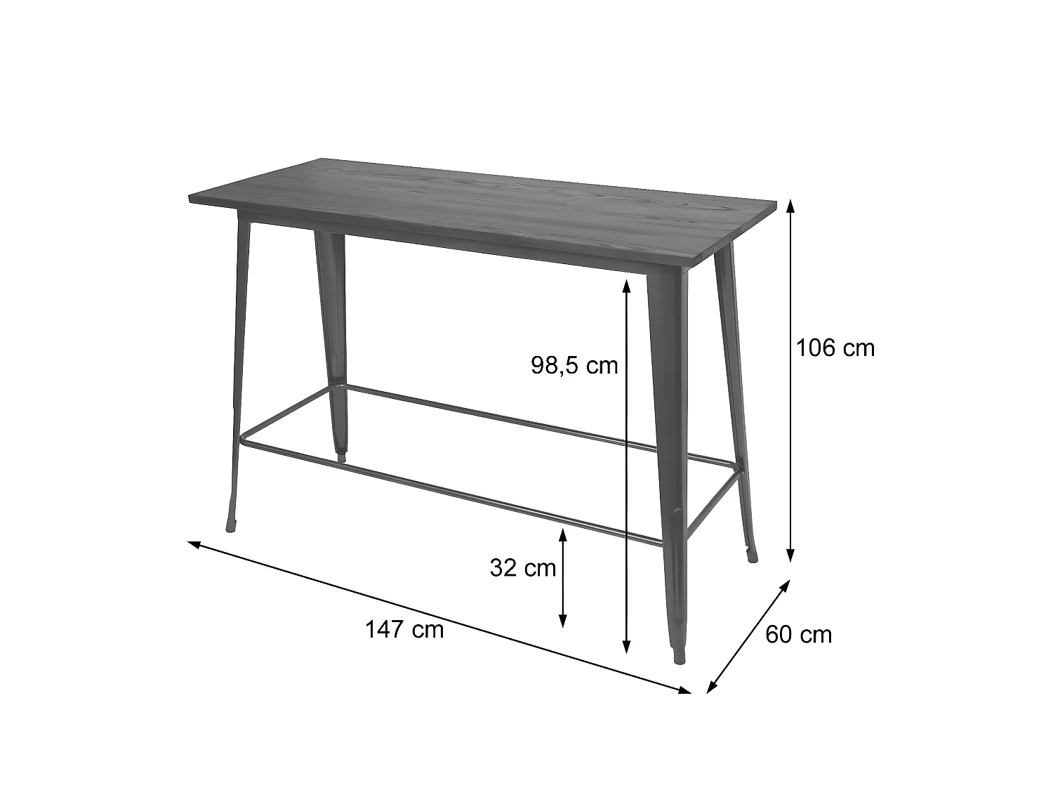 Tavolo alto design industriale MCW-H10 acciaio verniciato legno di olmo marrone
