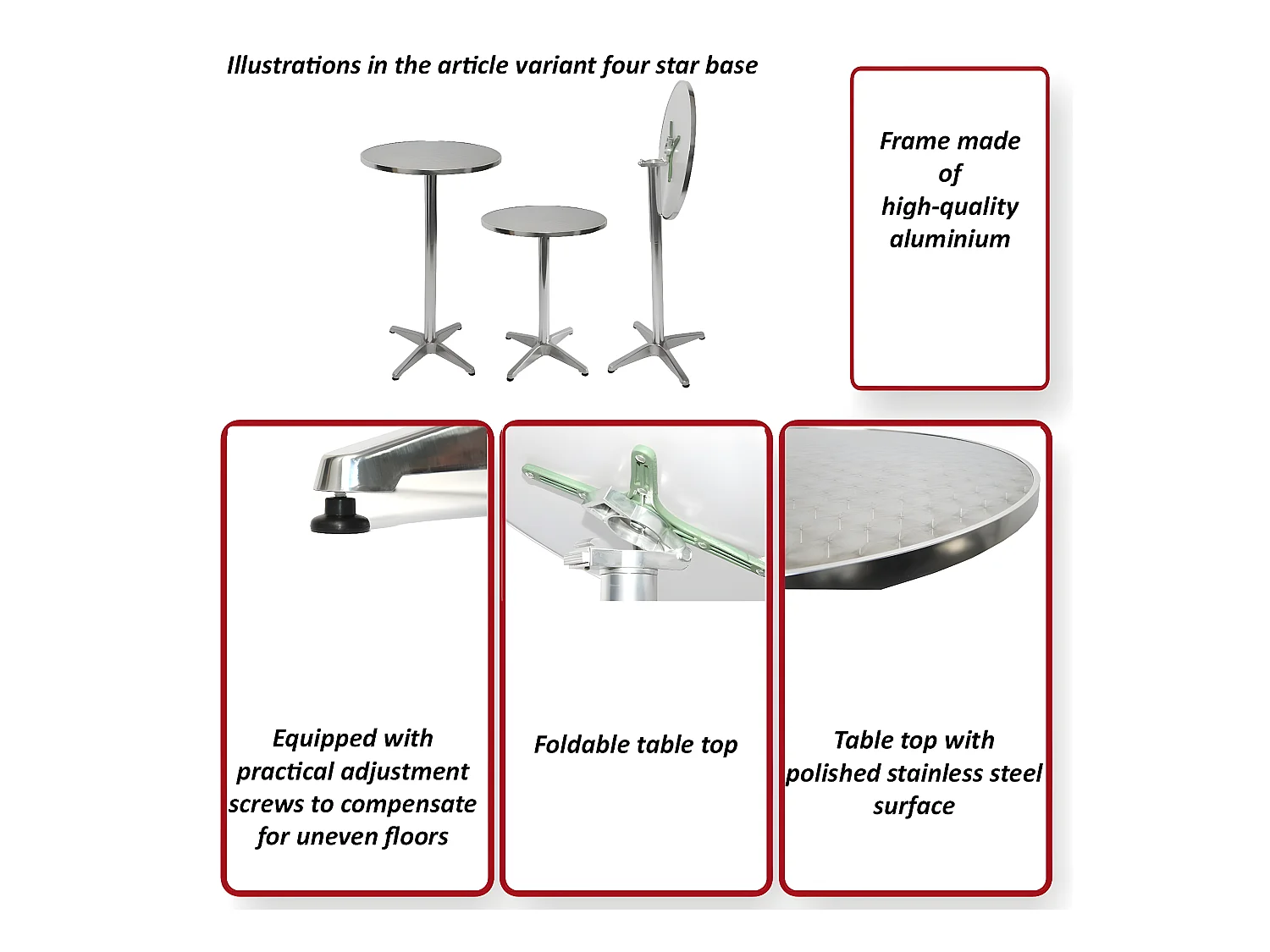 Składany aluminiowy wysoki stół model podstawowy,  Model podstawowy