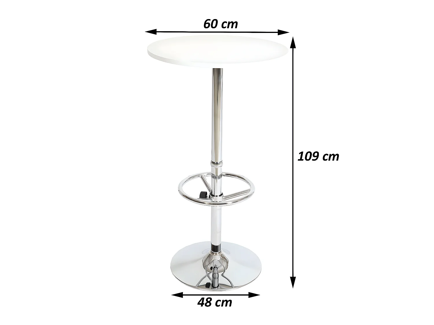 Tavolo bar lounge elegante Bari con poggiapiedi regolabile 109x60cm legno cromo bianco