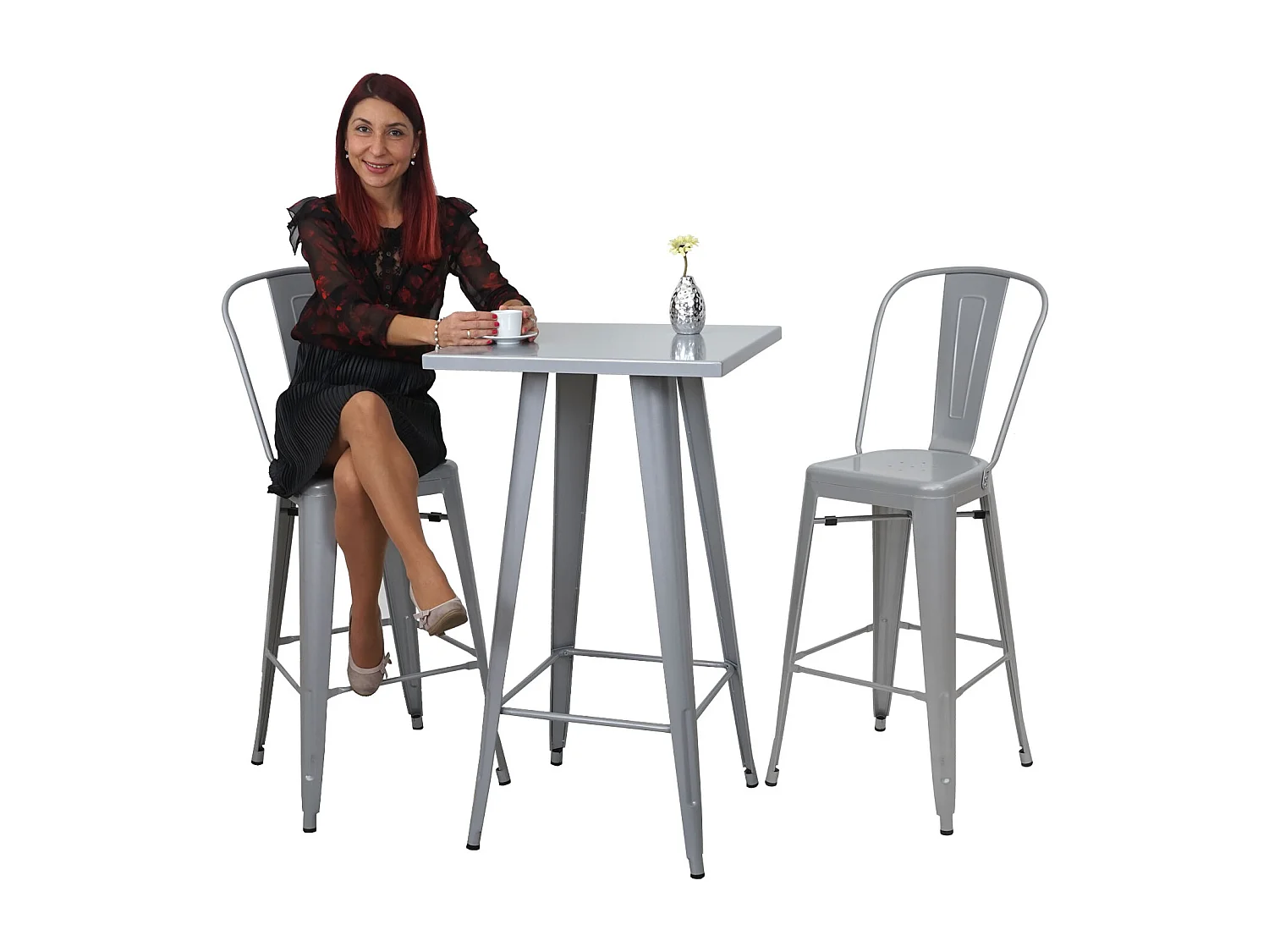 Stehtisch-Set MCW-A73 Metall (3-teilig), Grau