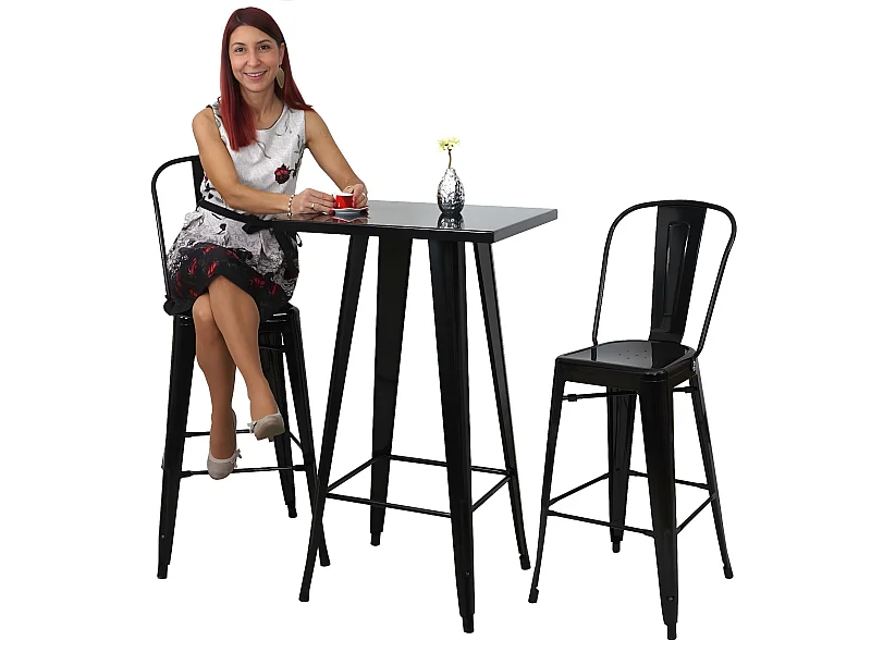 Set tavolo 2x sedie sgabelli bar design industriale MCW-A73 metallo nero