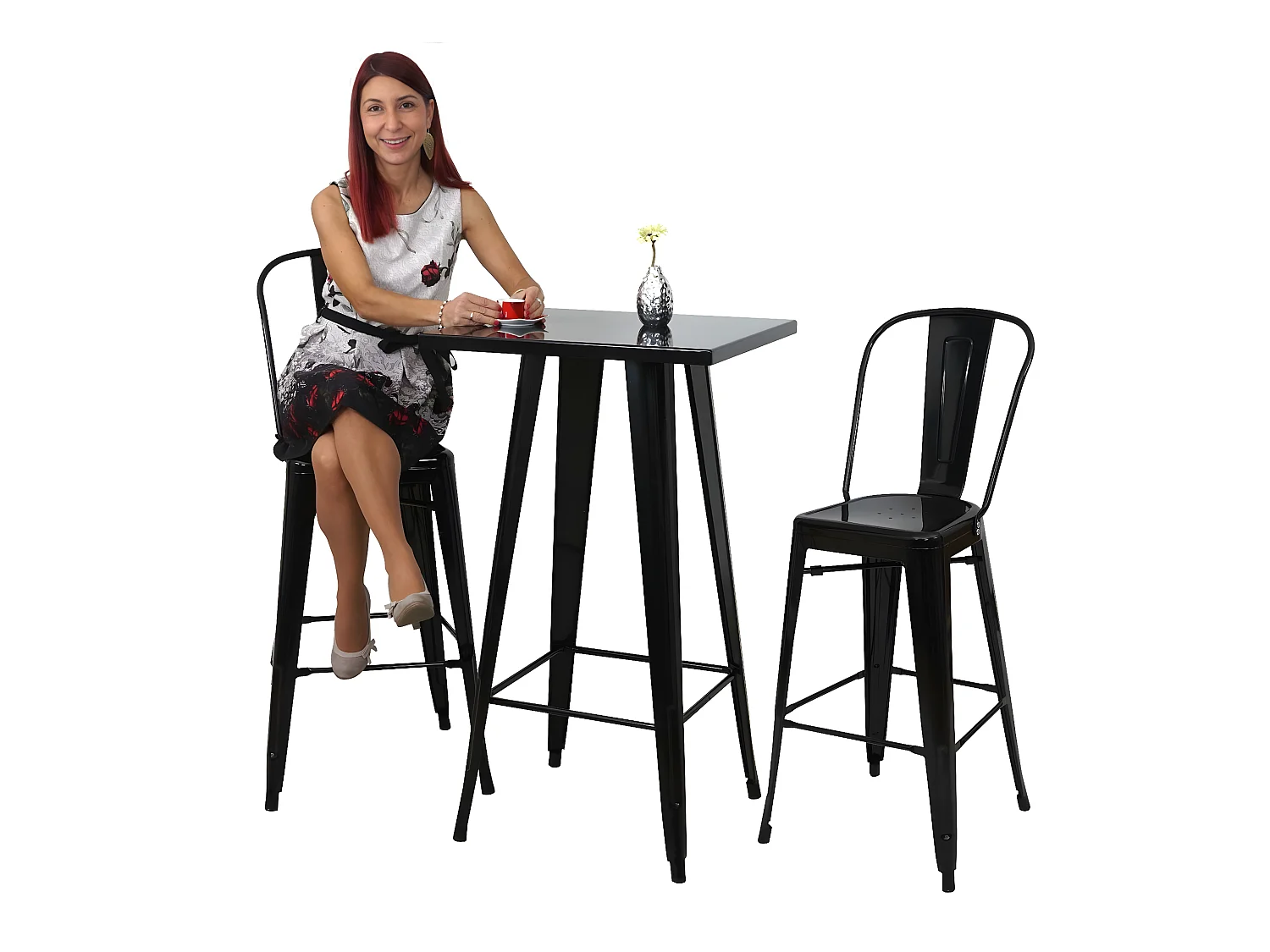 Set de table haute MCW-A73 métal (3 pièces),  noir