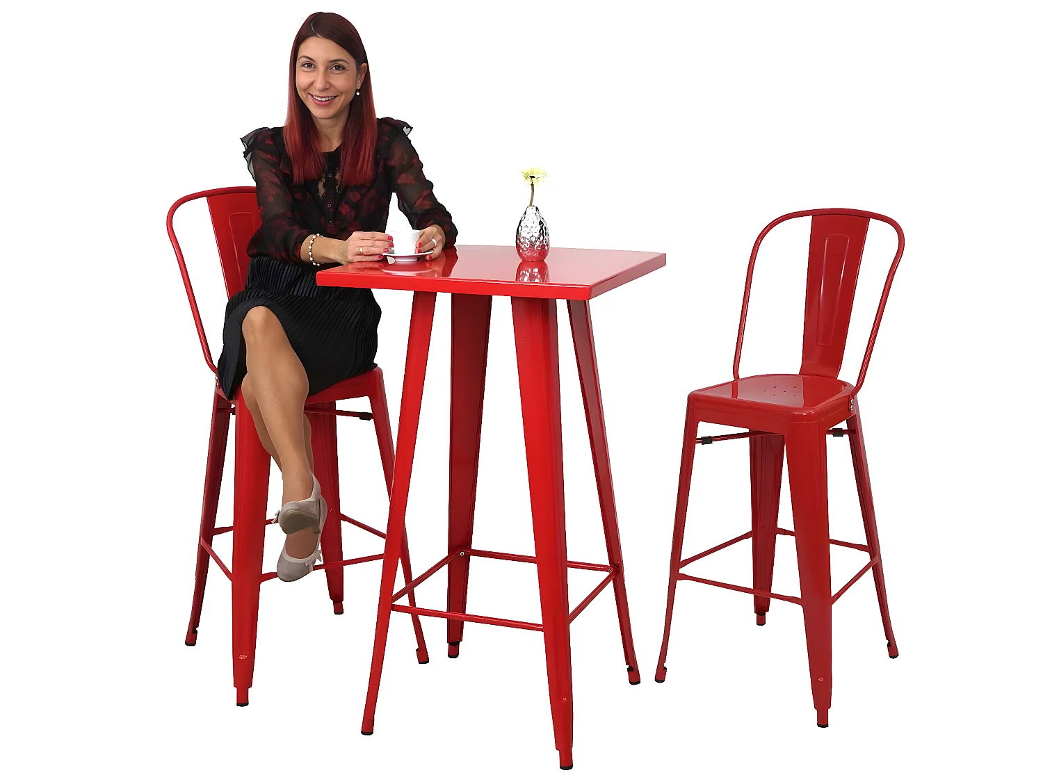 Staande tafel set MCW-A73 metaal (3-delig),  rood