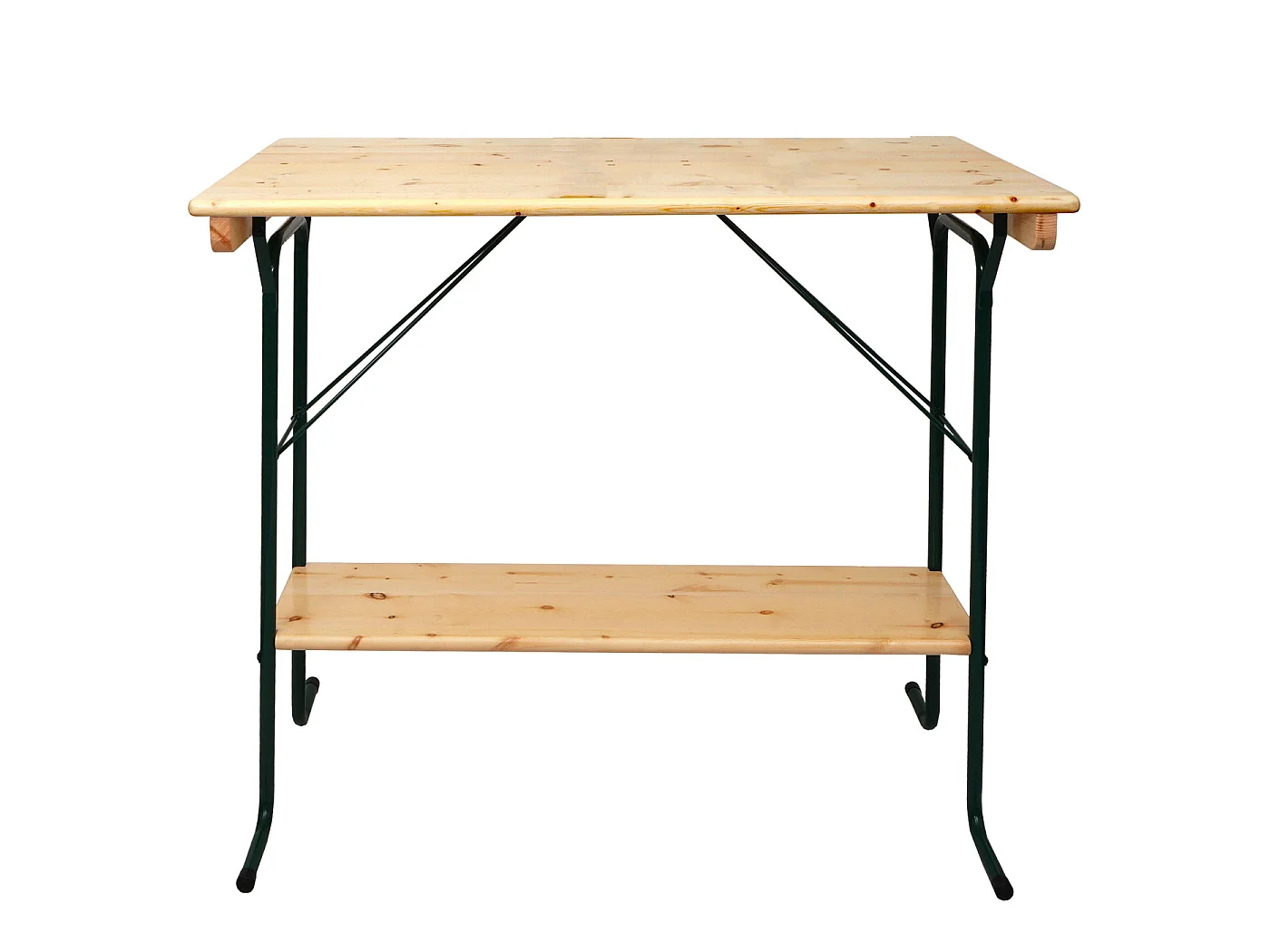 Tavolo alto pieghevole da esterno campeggio fiera MCW-L67 110x125x70cm metallo legno massello chiaro