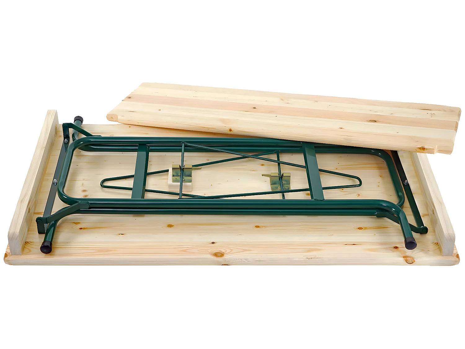 Tavolo alto pieghevole da esterno campeggio fiera MCW-L67 110x125x70cm metallo legno massello chiaro