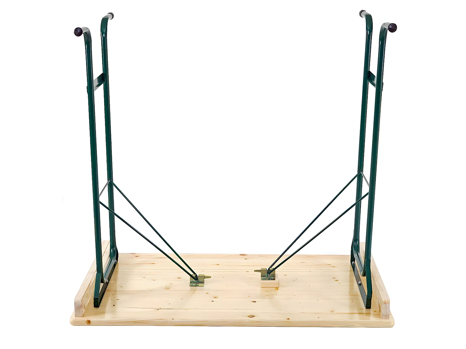 Tavolo alto pieghevole da esterno campeggio fiera MCW-L67 110x125x70cm metallo legno massello chiaro