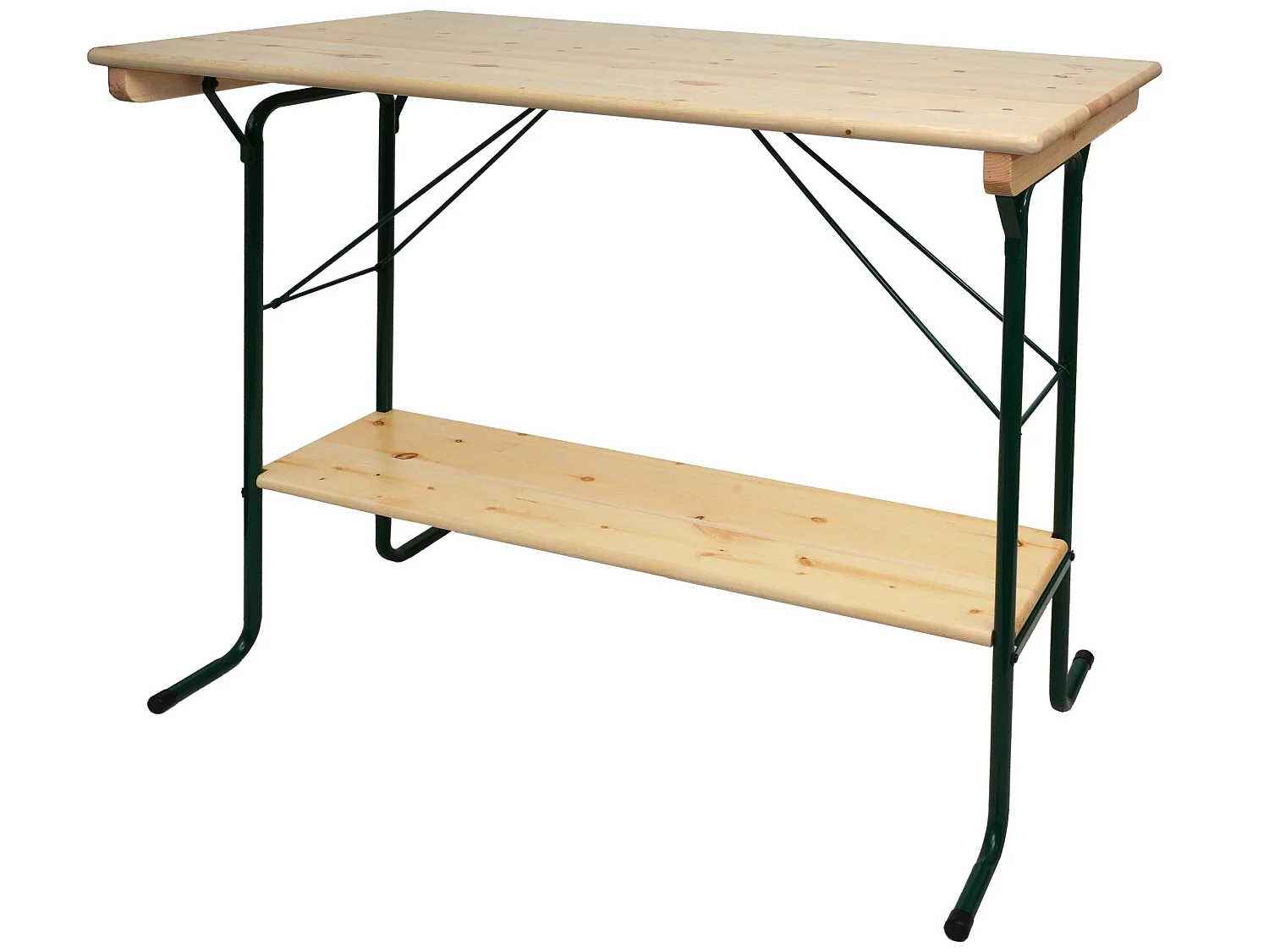 Tavolo alto pieghevole da esterno campeggio fiera MCW-L67 110x125x70cm metallo legno massello chiaro