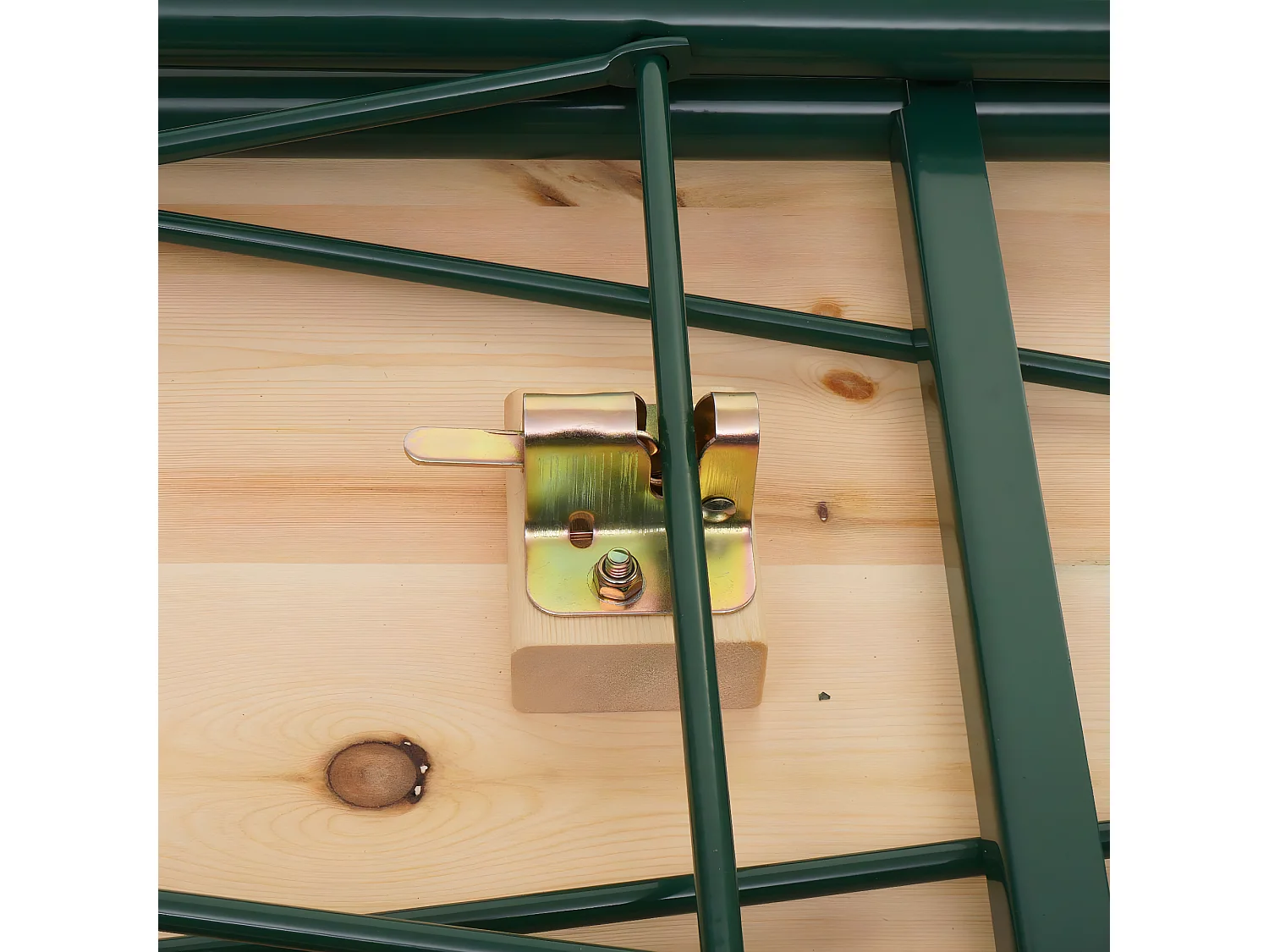 Tavolo alto pieghevole da esterno campeggio fiera MCW-L67 110x125x70cm metallo legno massello chiaro