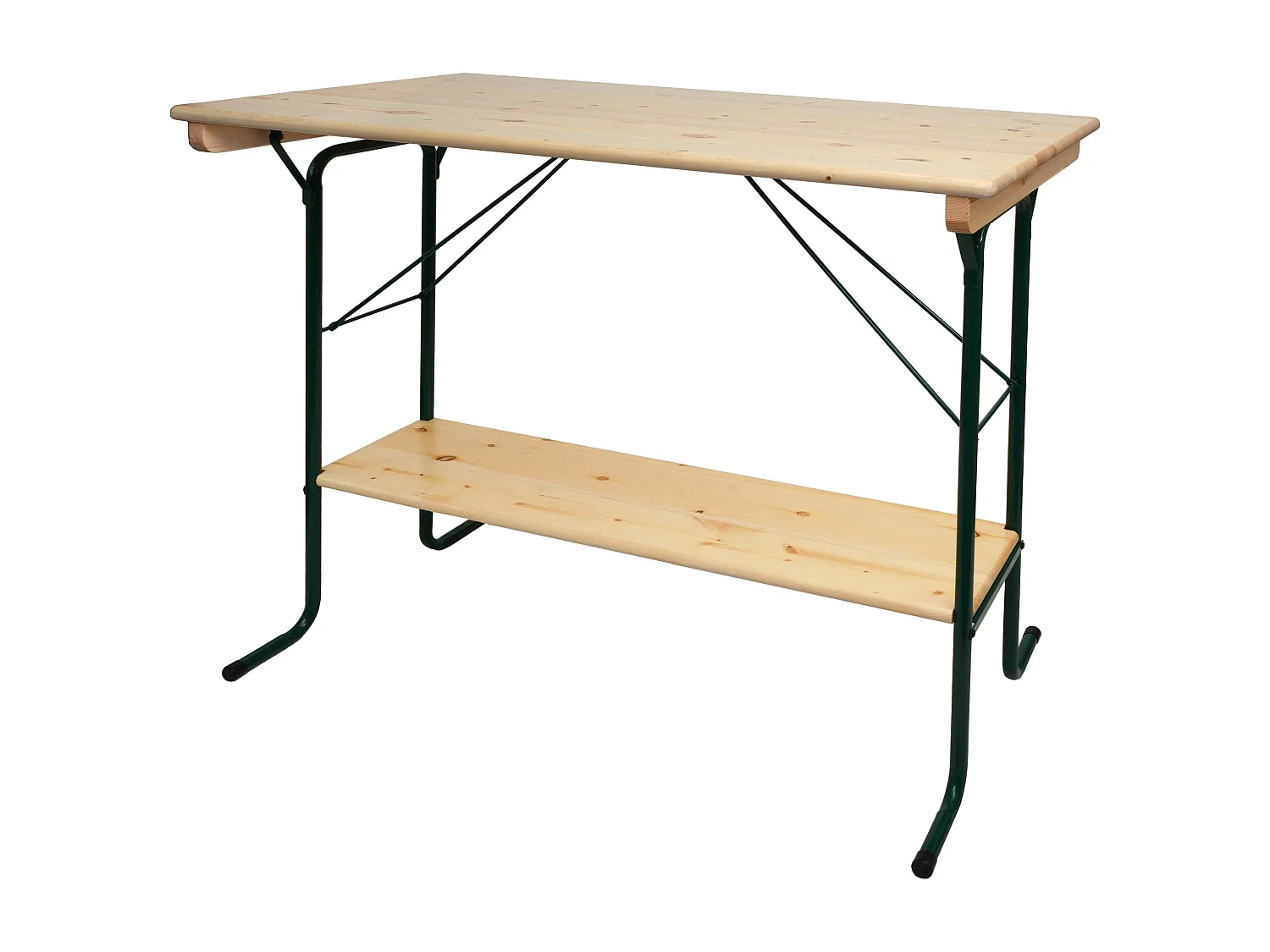 Tavolo alto pieghevole da esterno campeggio fiera MCW-L67 110x125x70cm metallo legno massello chiaro