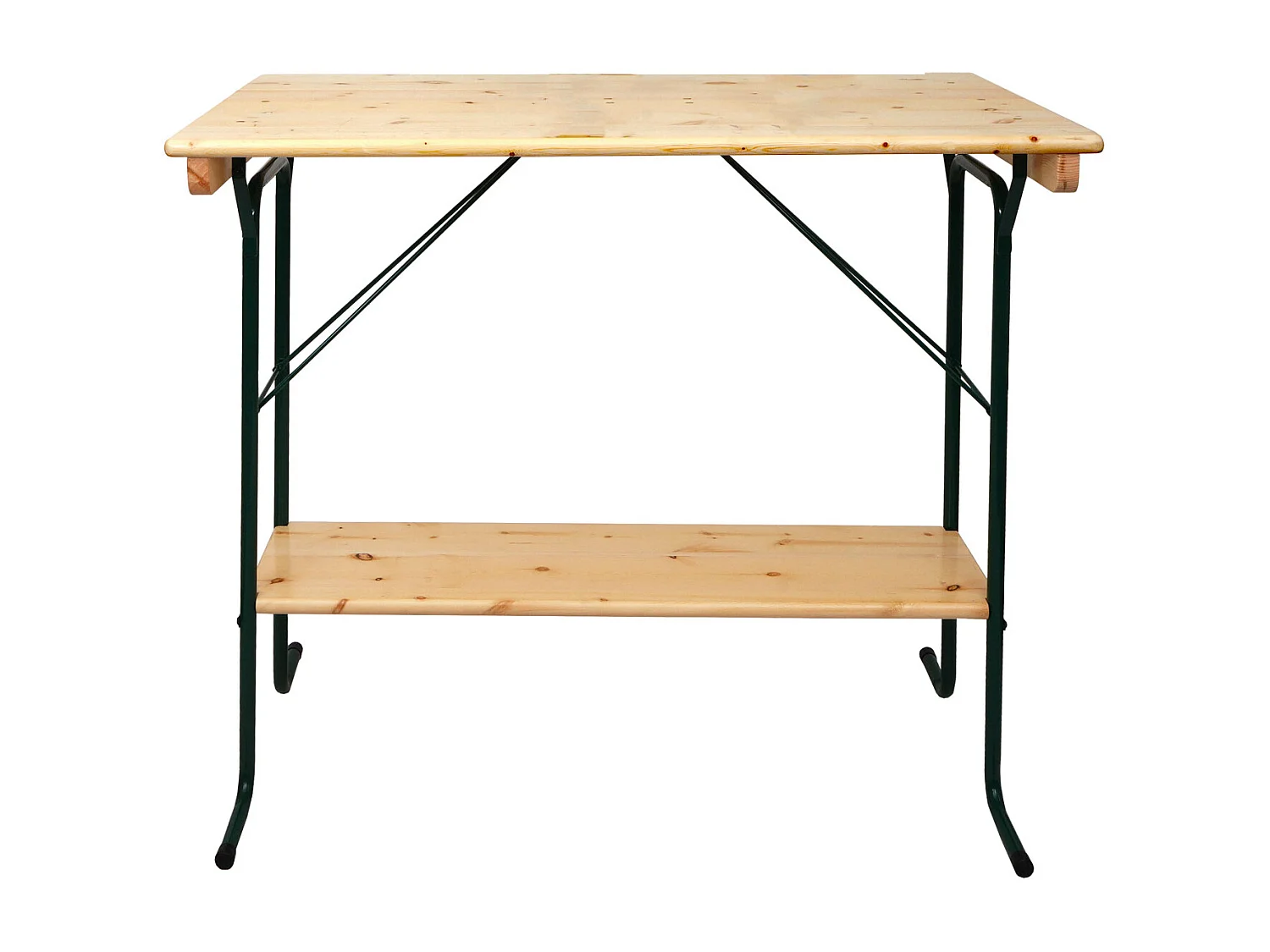 Tavolo alto pieghevole da esterno campeggio fiera MCW-L67 110x125x70cm metallo legno massello chiaro