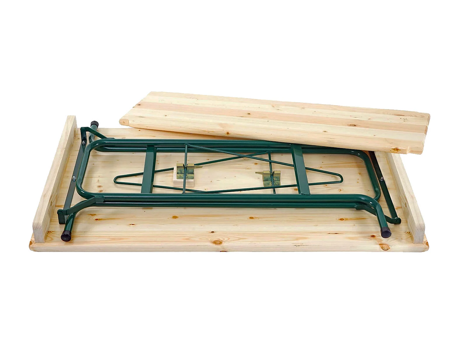 Tavolo alto pieghevole da esterno campeggio fiera MCW-L67 110x125x70cm metallo legno massello chiaro