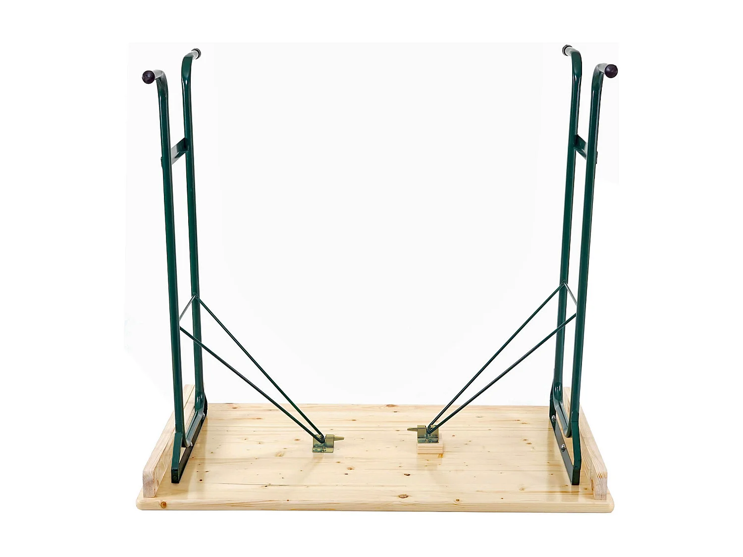 Tavolo alto pieghevole da esterno campeggio fiera MCW-L67 110x125x70cm metallo legno massello chiaro