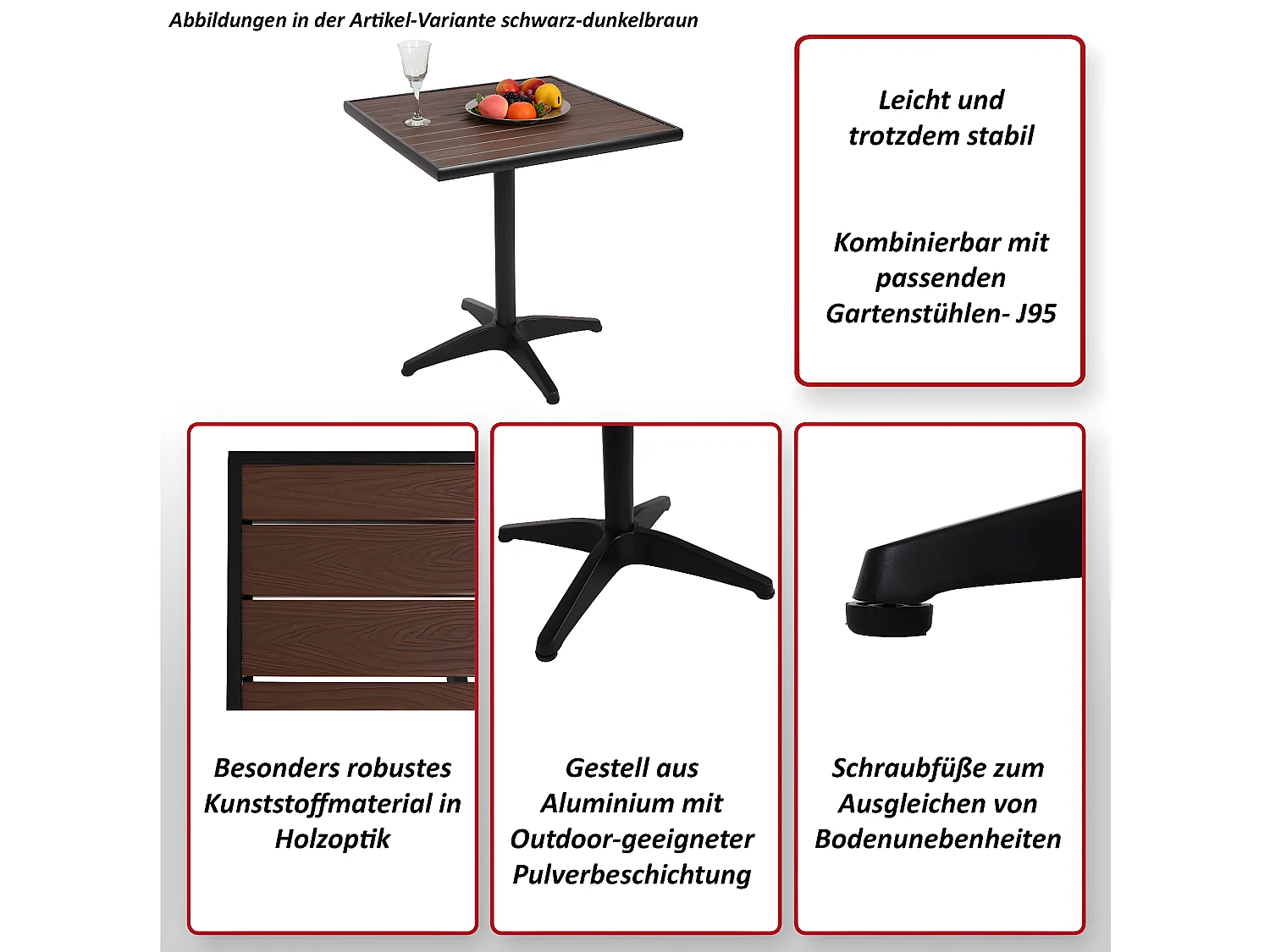 Table de jardin MCW-J95,  champagne, gris