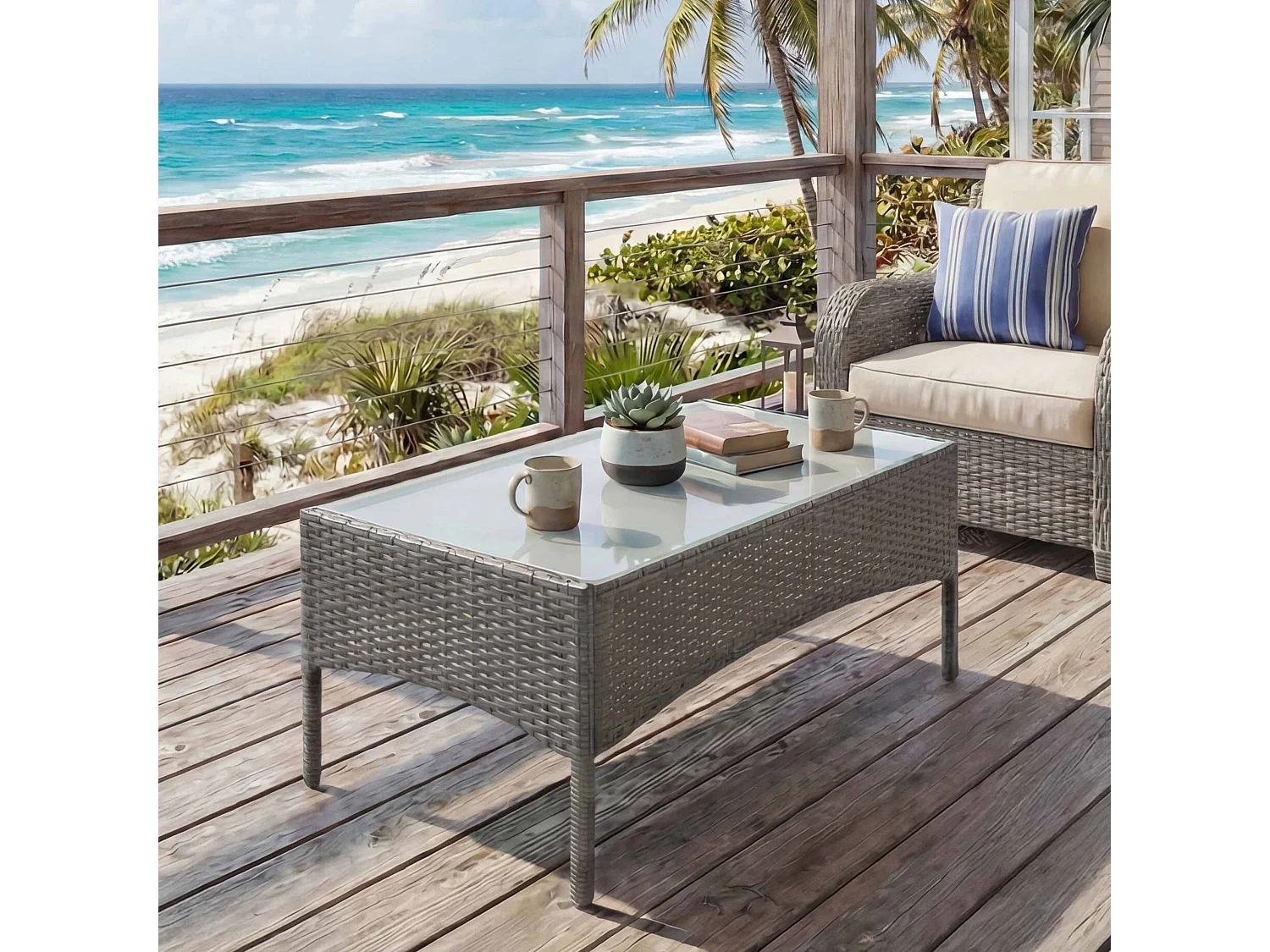 Stół ogrodowy z polyratanu Hamar,  szary