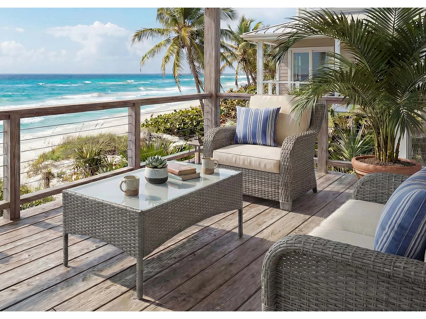 Stół ogrodowy z polyratanu Hamar,  szary