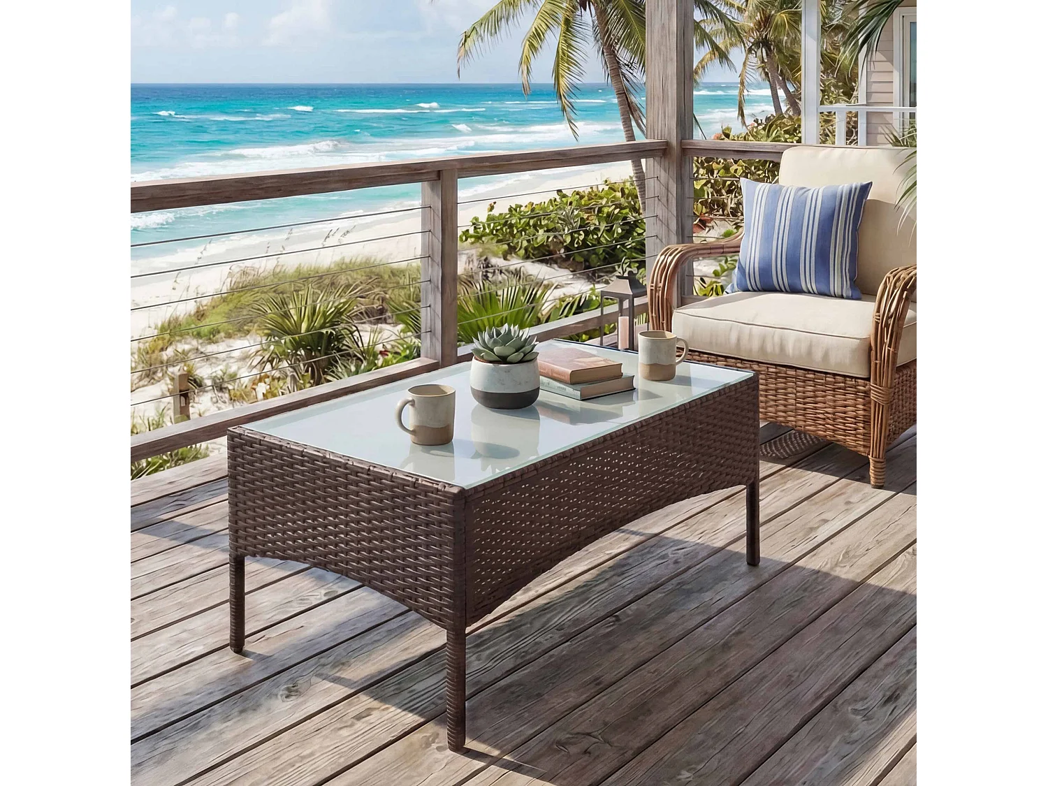 Poly-Rattan Gartentisch Hamar, Braun-meliert