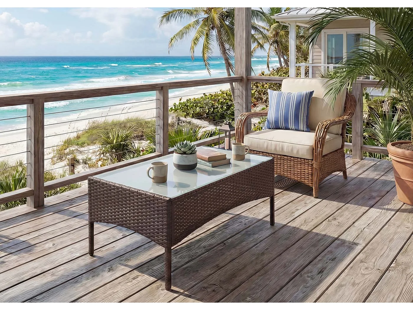 Poly-Rattan Gartentisch Hamar, Braun-meliert