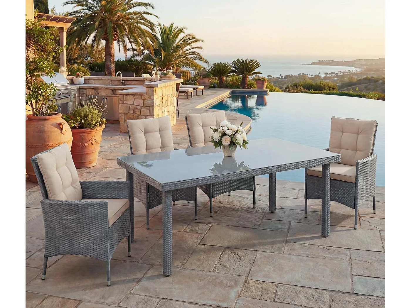 Stół ogrodowy z polirattanowy Chieti,  szary