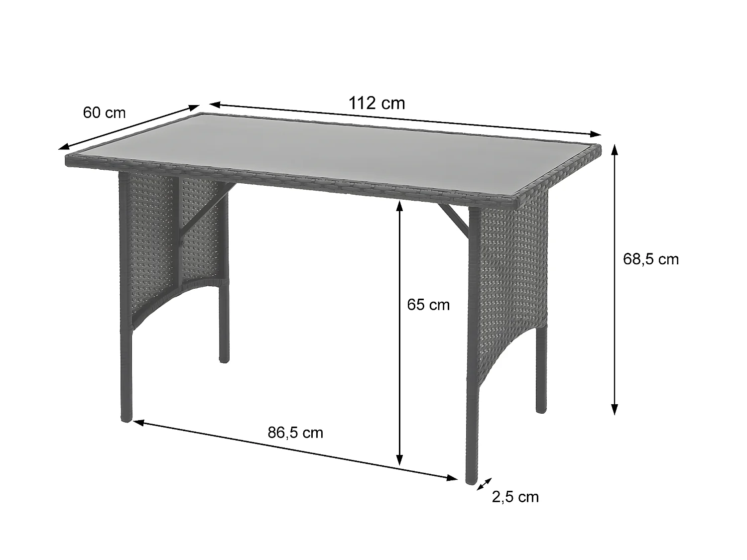 Mesa de jantar em poli-rattan MCW-G16,  preto