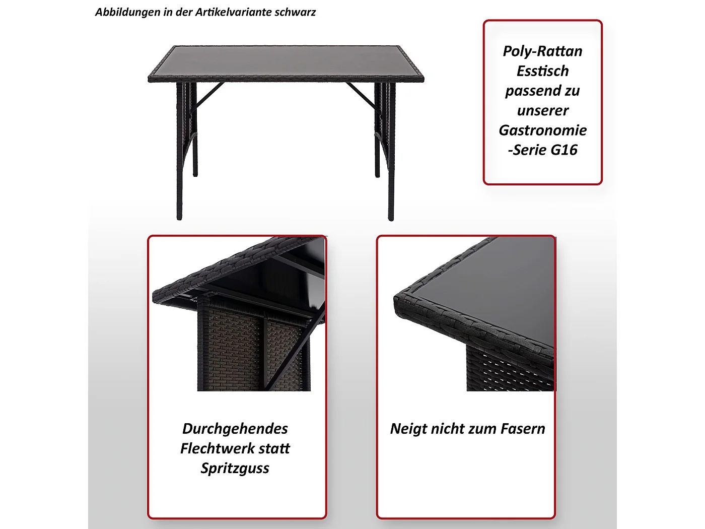 Polyrotan eettafel MCW-G16,  zwart