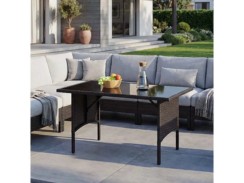 Mesa de jantar em poli-rattan MCW-G16,  preto