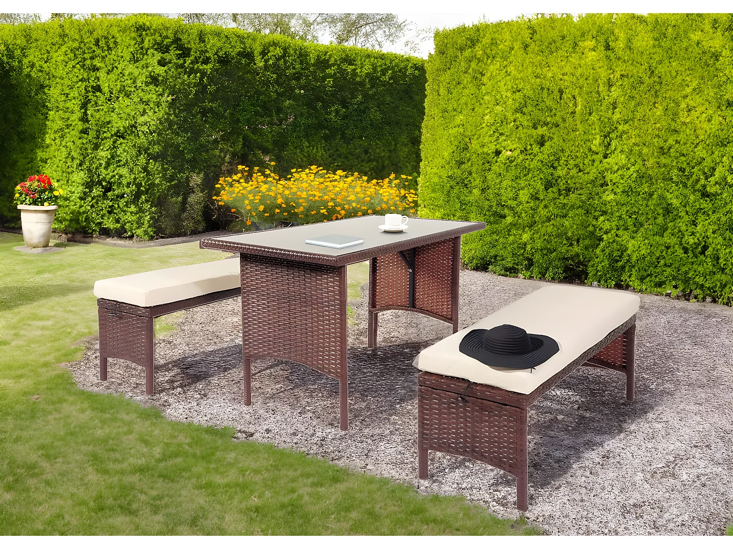 Poly-Rattan Table à manger MCW-G16,  gris