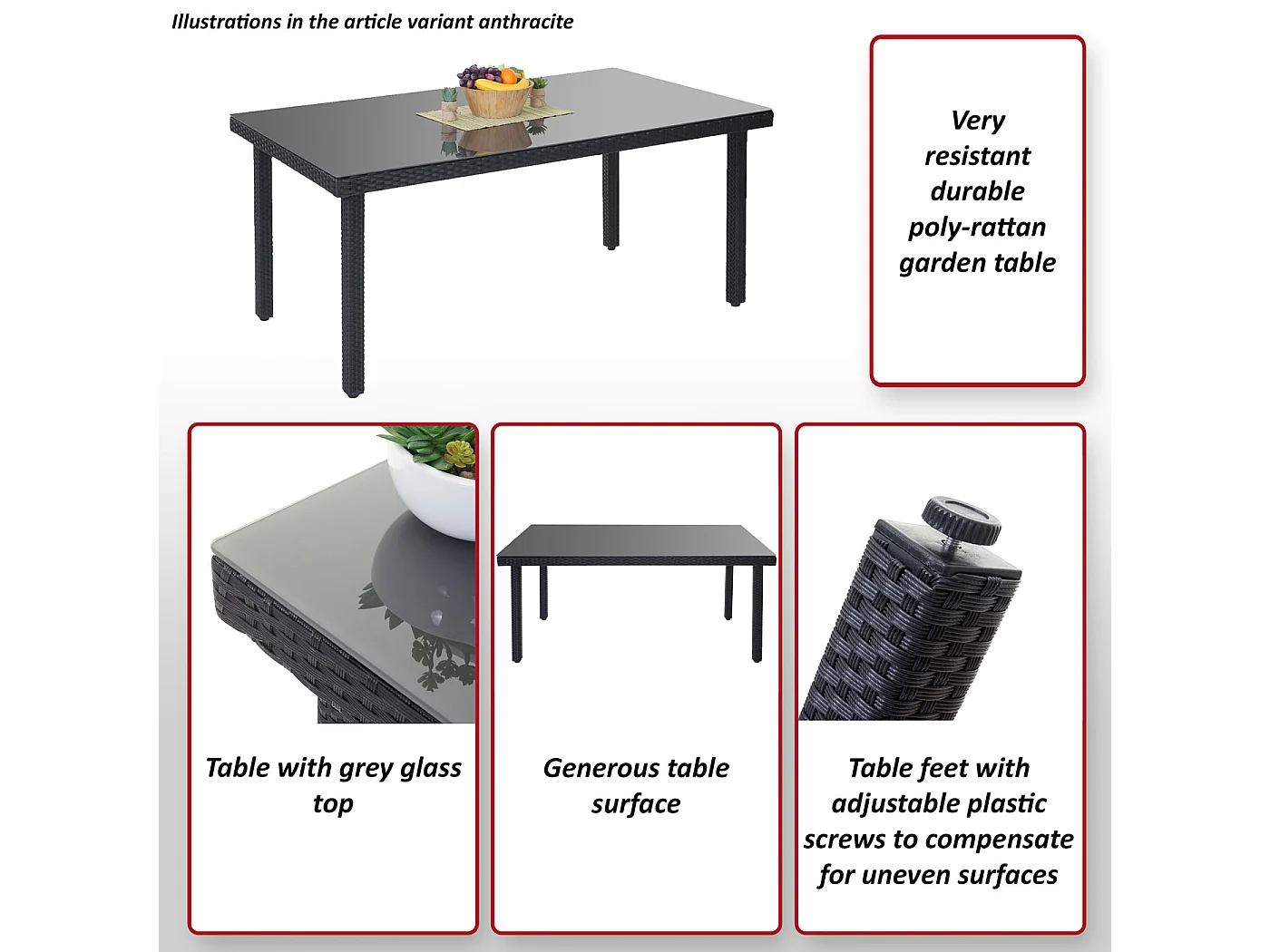 Polyrotan tuintafel Chieti,  bruin