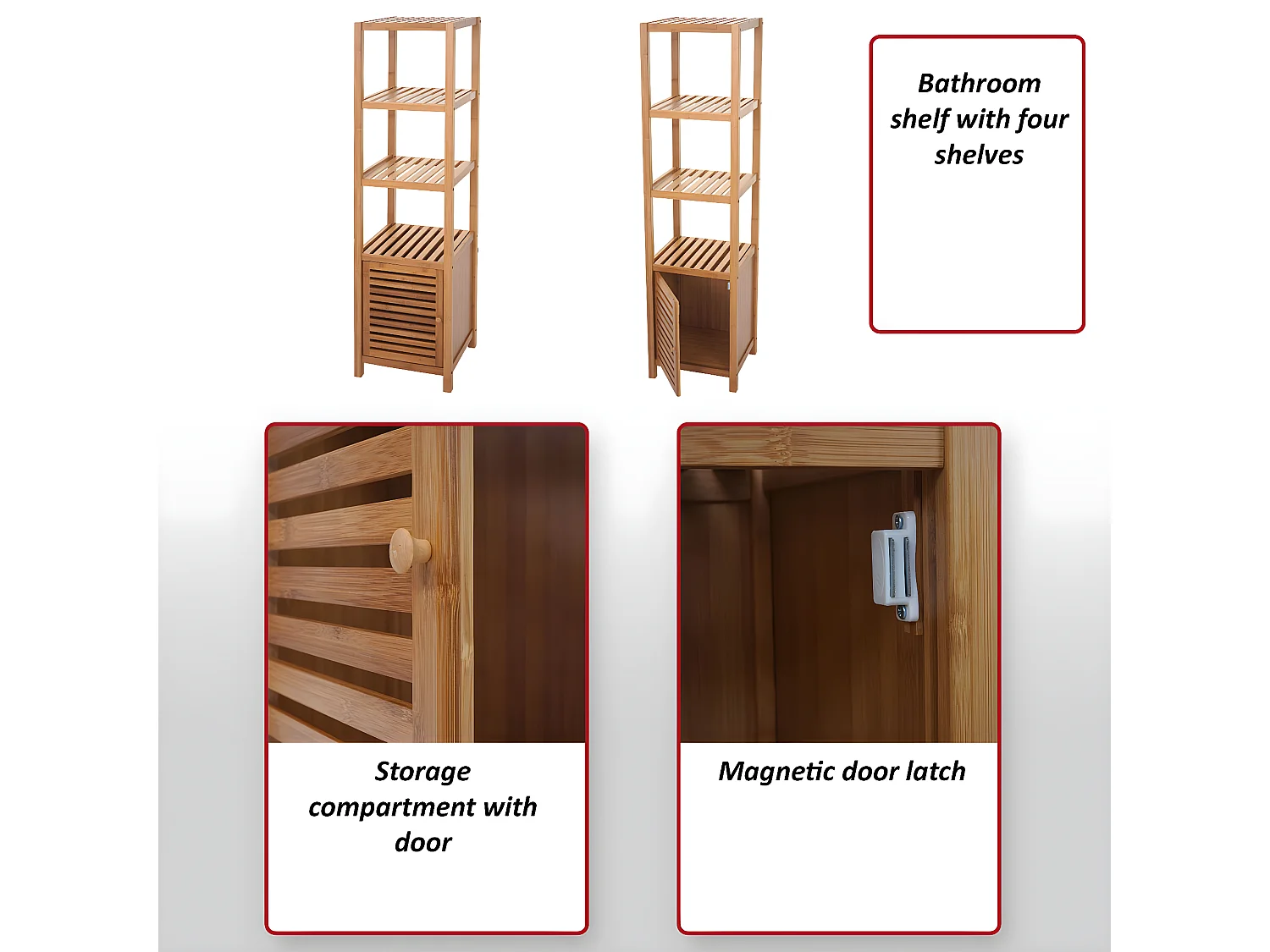 Arredo bagno bambu a listelle serie MCW-B18 mobile con sportello 140x36x34cm