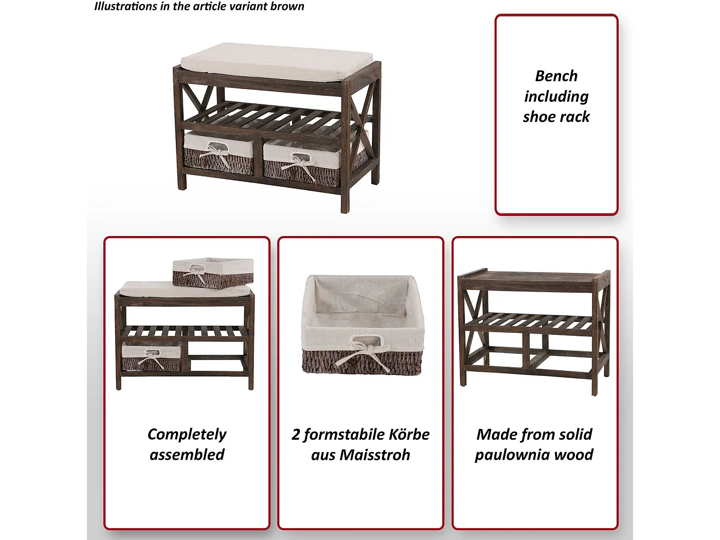 Schoenenrek MCW-C48 zitbank,  grijs