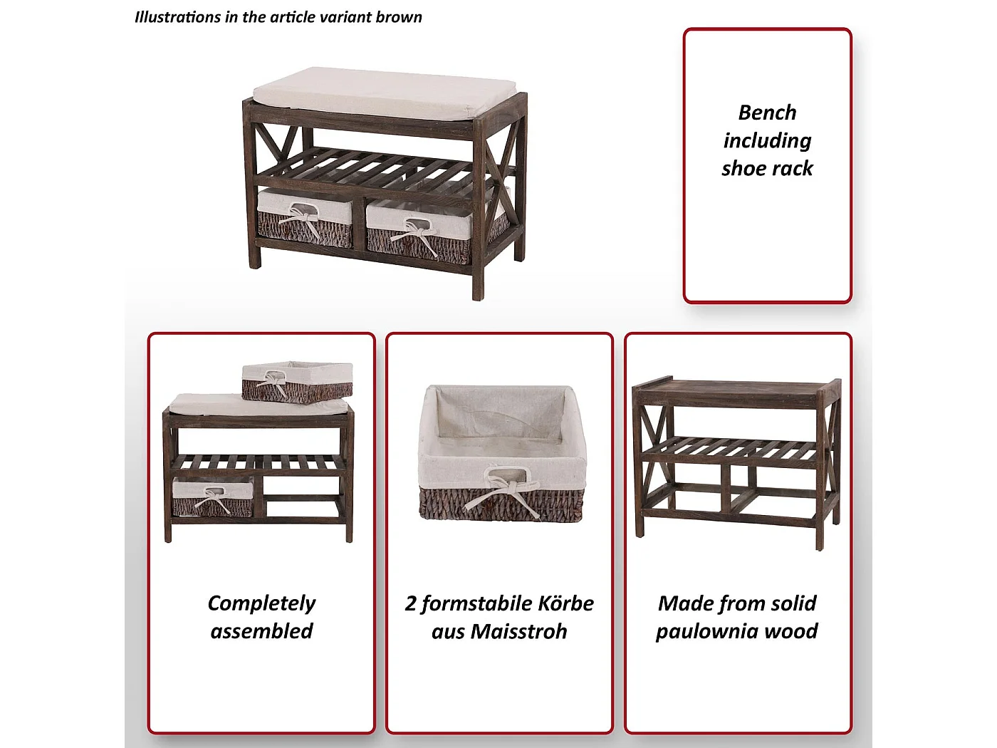 Étagère à chaussures MCW-C48 Banc,  gris