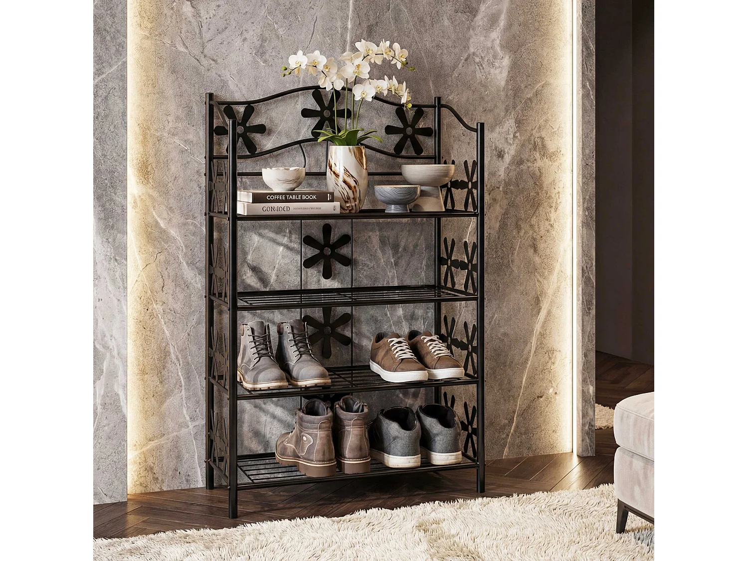 Półka na buty Bern,  4 półki, wysokość 90 cm