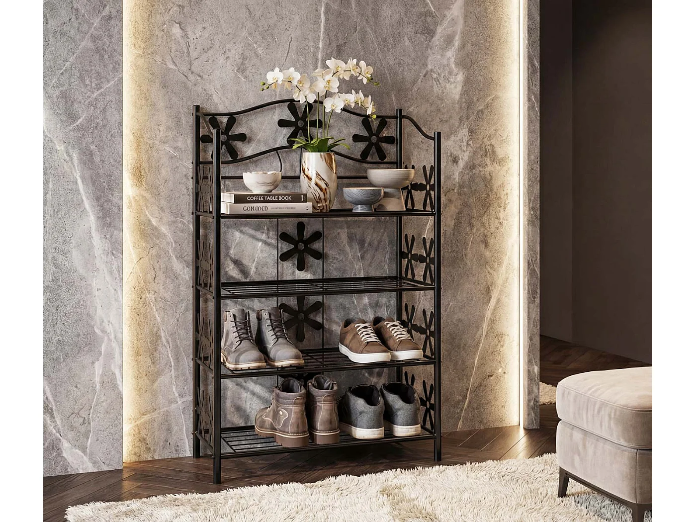 Półka na buty Bern,  4 półki, wysokość 90 cm