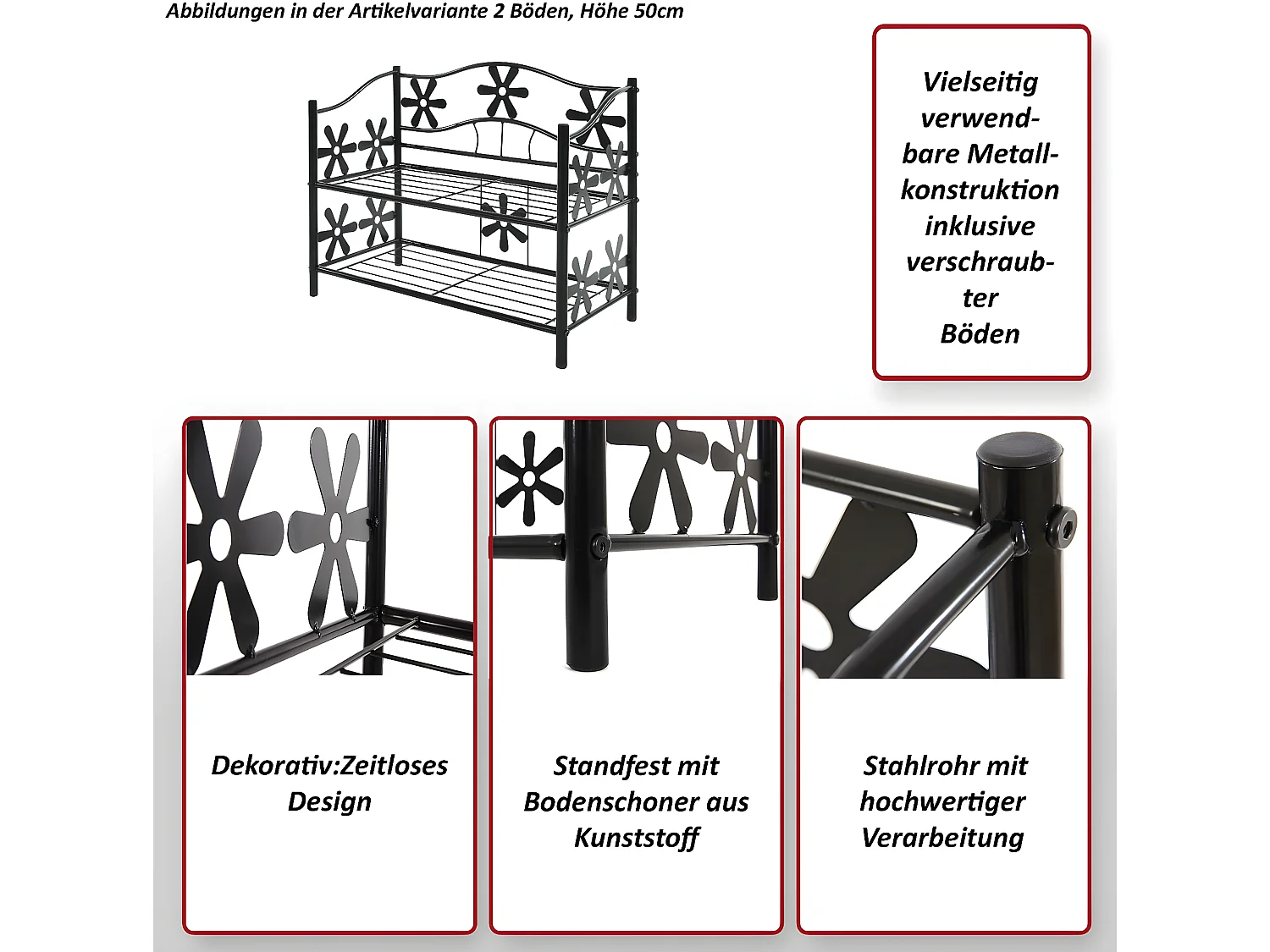 Étagère à chaussures Bern,  2 tablettes, H=50cm