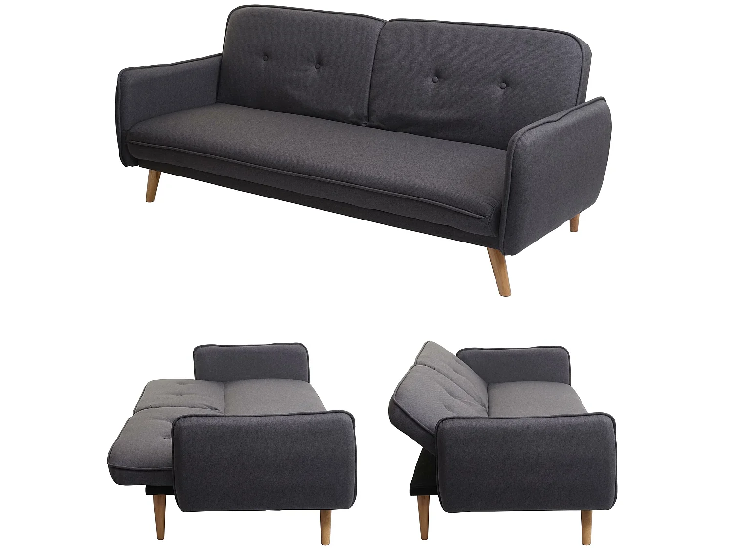 Sofa rozkładana MCW-J18,  antracyt/szary
