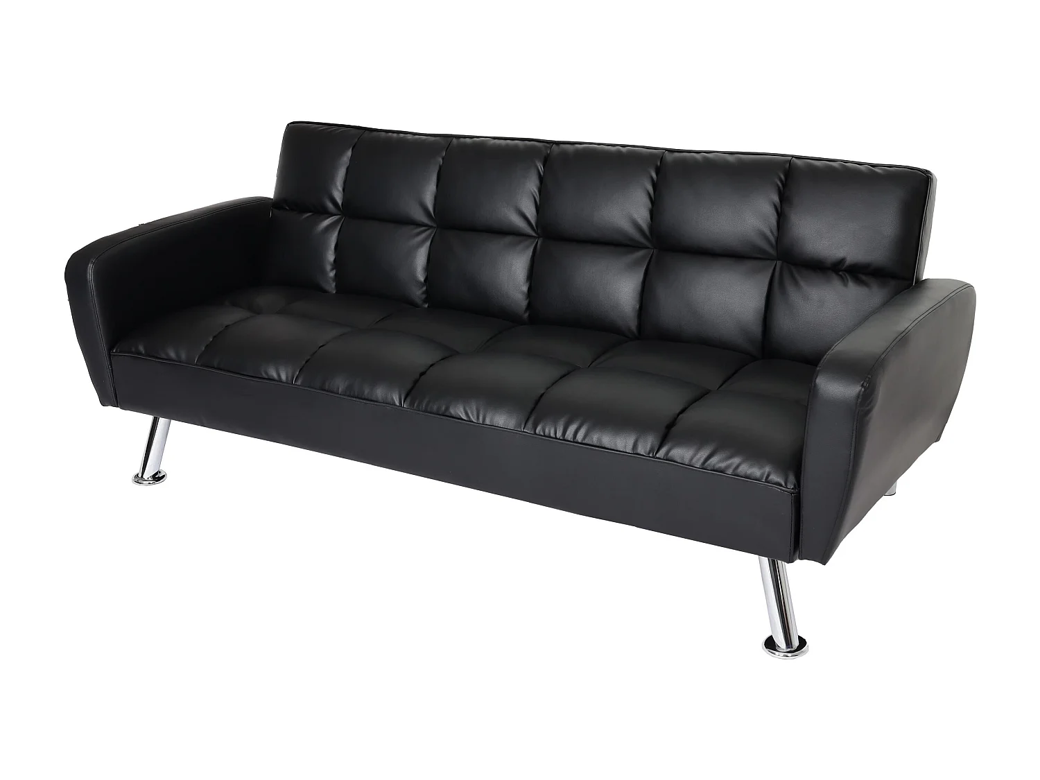 Divano letto sofà reclinabile MCW-K19 molle nosag legno ferro ecopelle nero