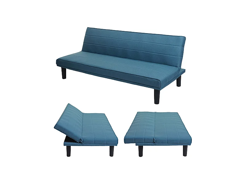 Divano letto schienale regolabile MCW-J17 tessuto azzurro