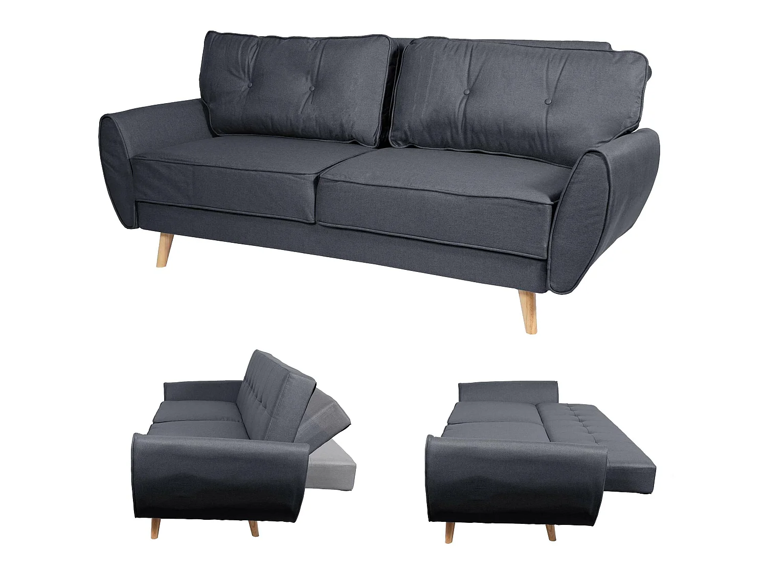 Divano letto schienale regolabile MCW-J19 tessuto antracite