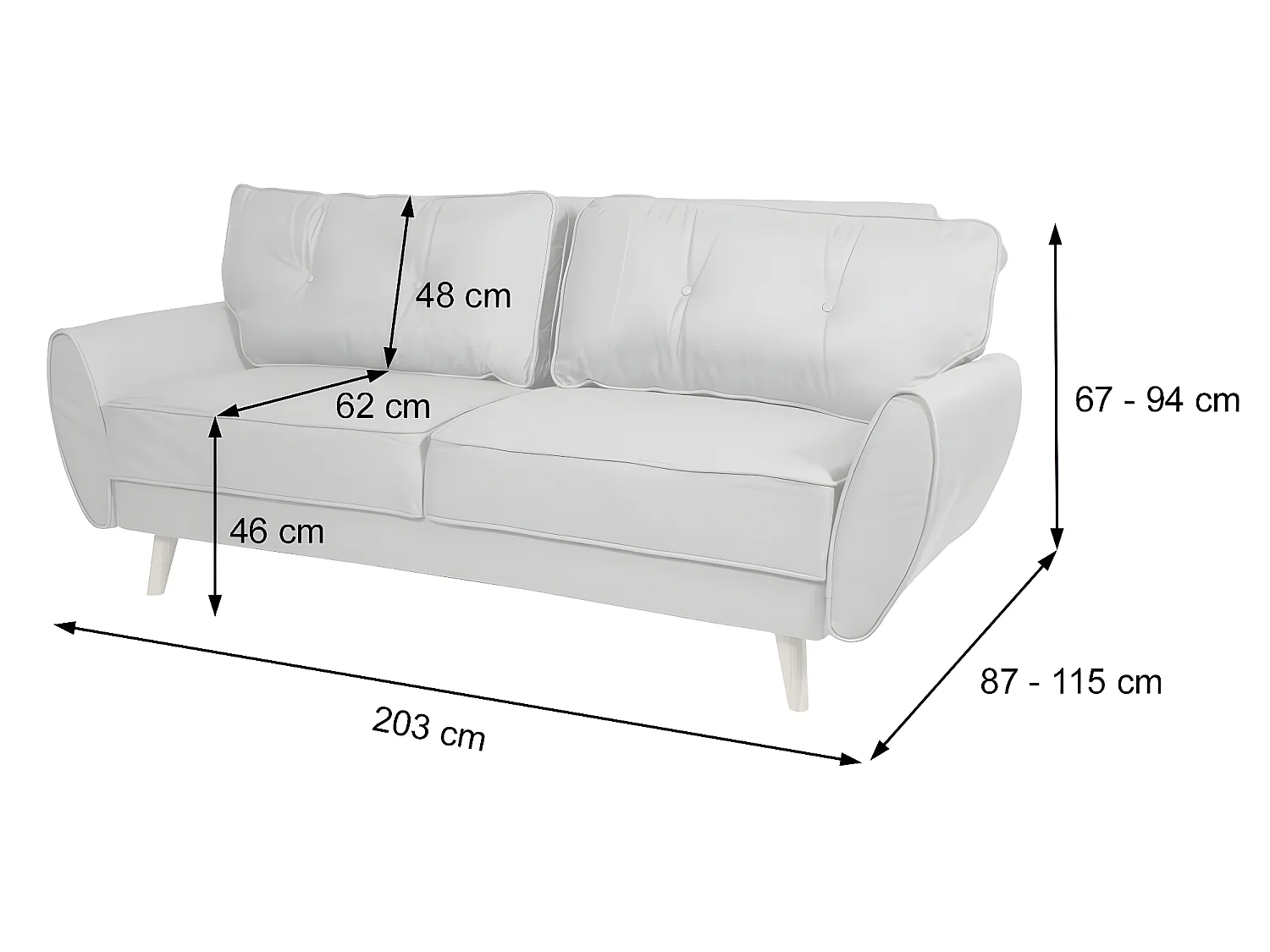 Divano letto schienale regolabile MCW-J19 tessuto antracite