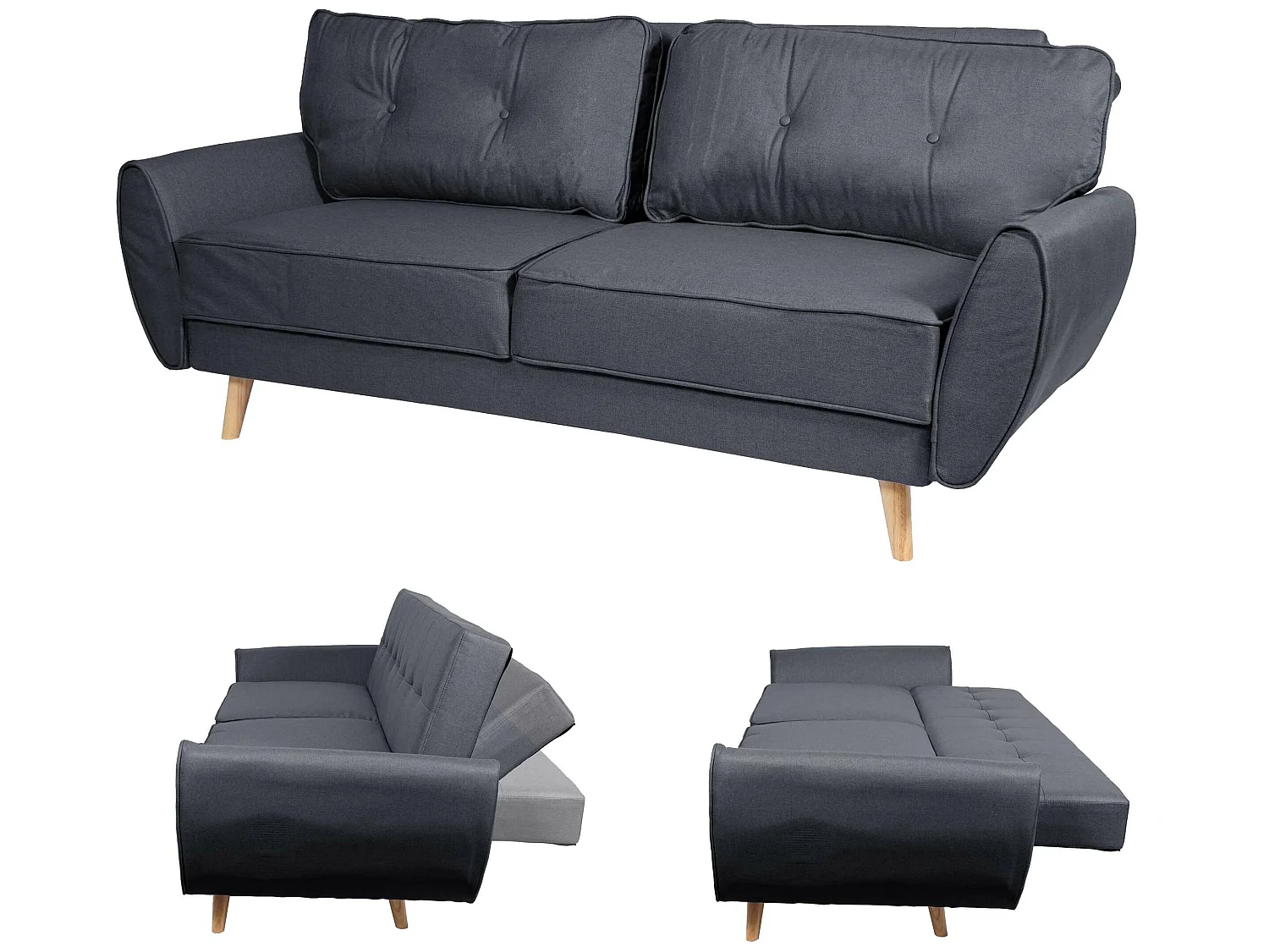 3er-Sofa MCW-J19, Stoff/Textil anthrazit
