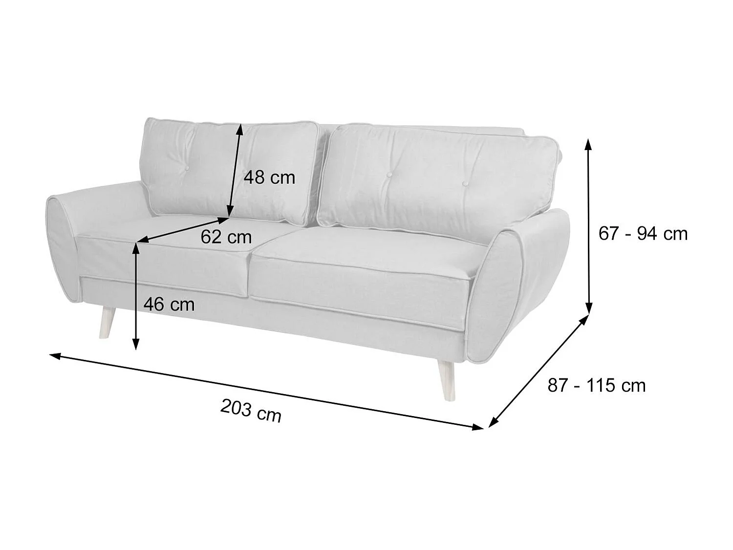 3-seater sofa MCW-J19,  fabric/textile, anthracite