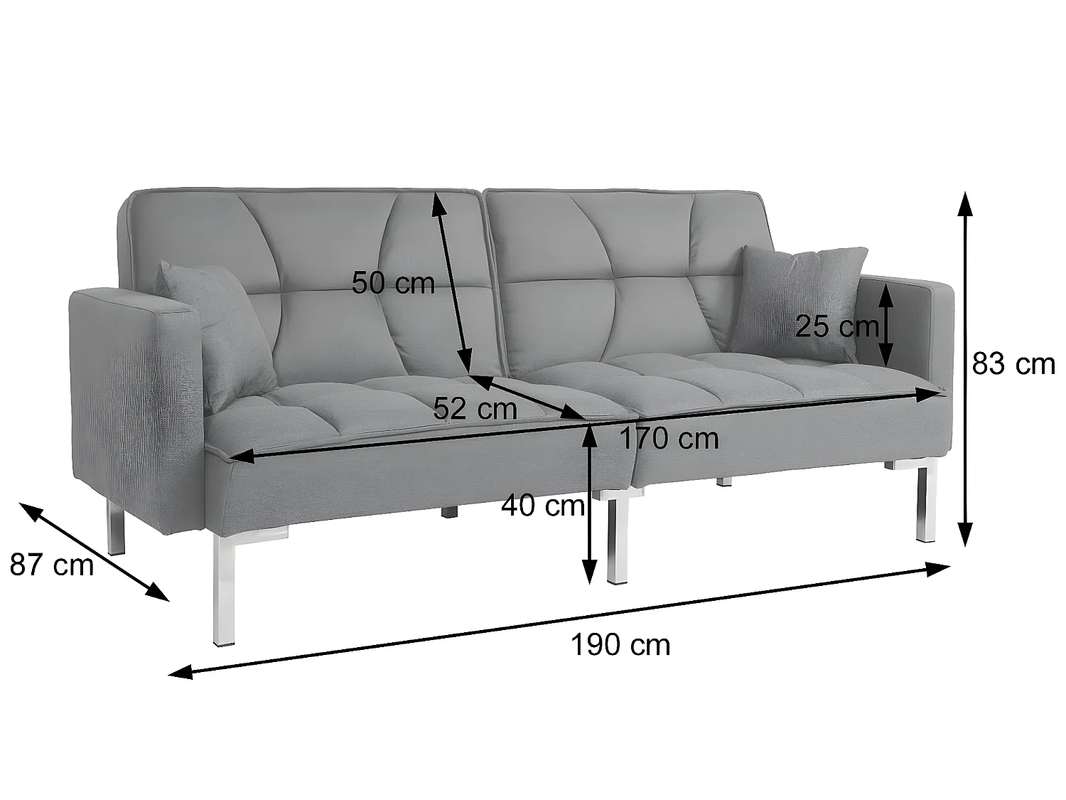 Sofa rozkładana MCW-K65,  tkanina/tekstylia szary