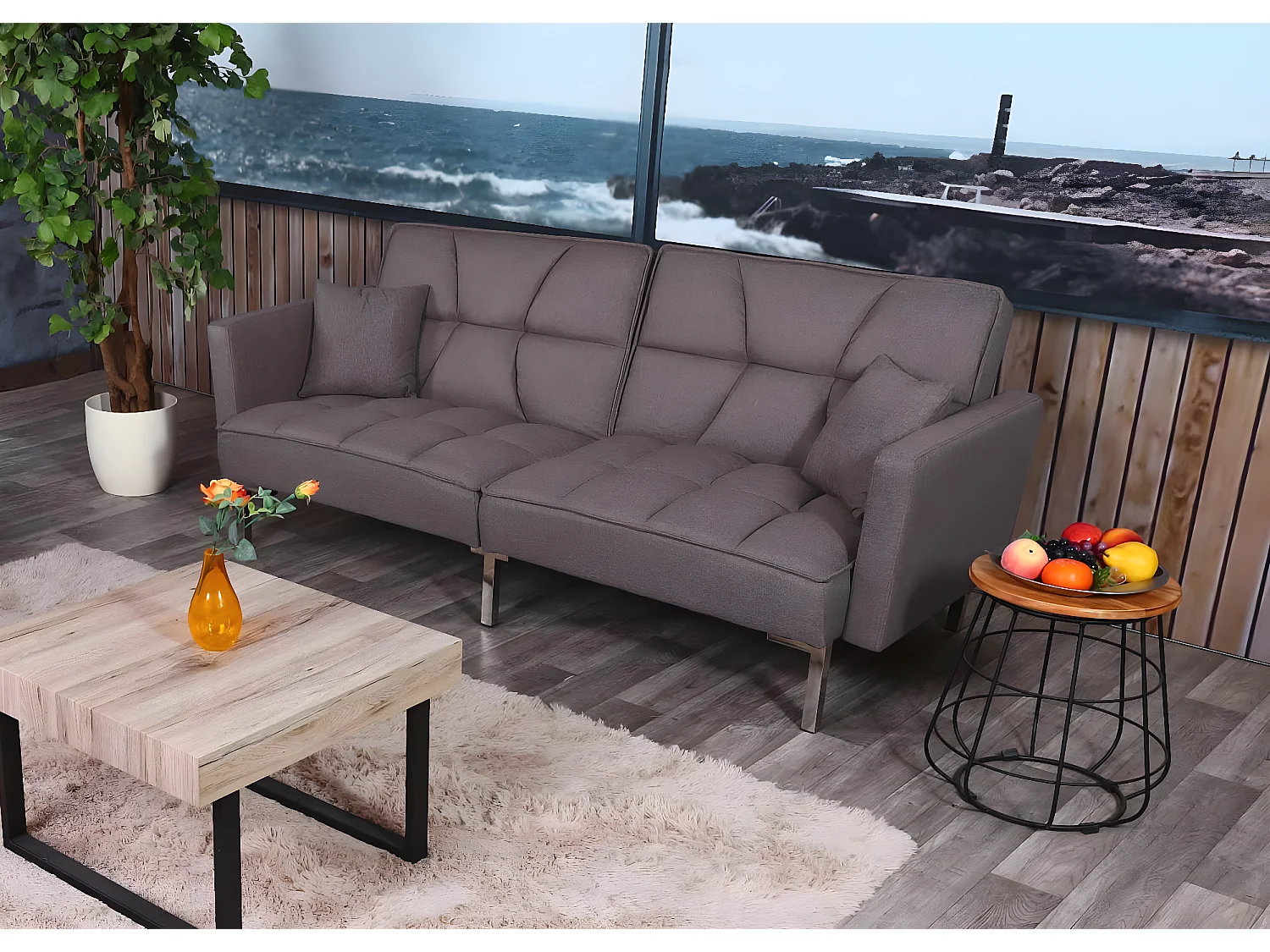 Sofa rozkładana MCW-K65,  tkanina/tekstylia szary