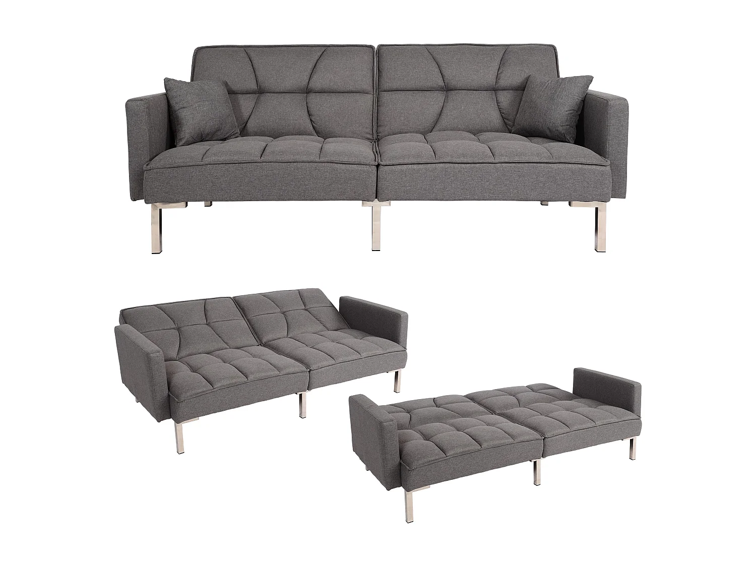 Slaapbank MCW-K65,  stof/textiel grijs