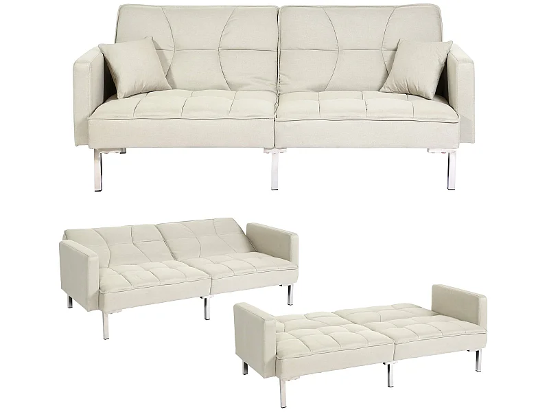Divano letto sofà reclinabile 3 posizioni MCW-K65 tessuto avorio beige