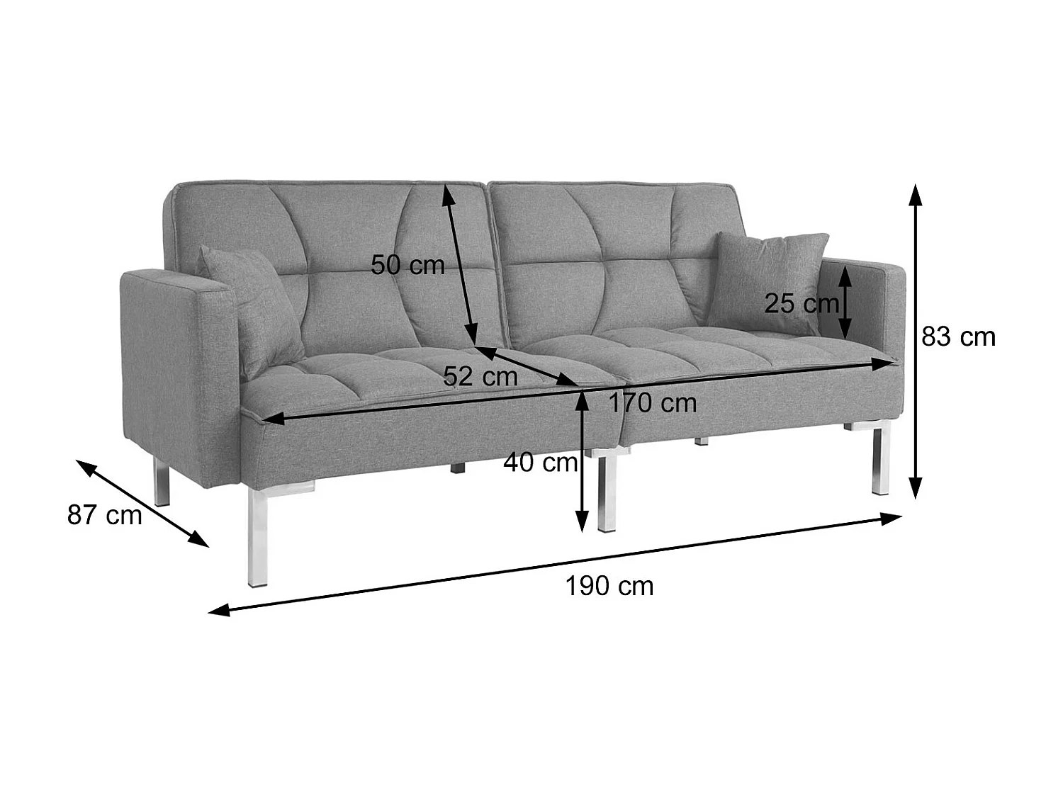 Divano letto sofà reclinabile 3 posizioni MCW-K65 tessuto avorio beige