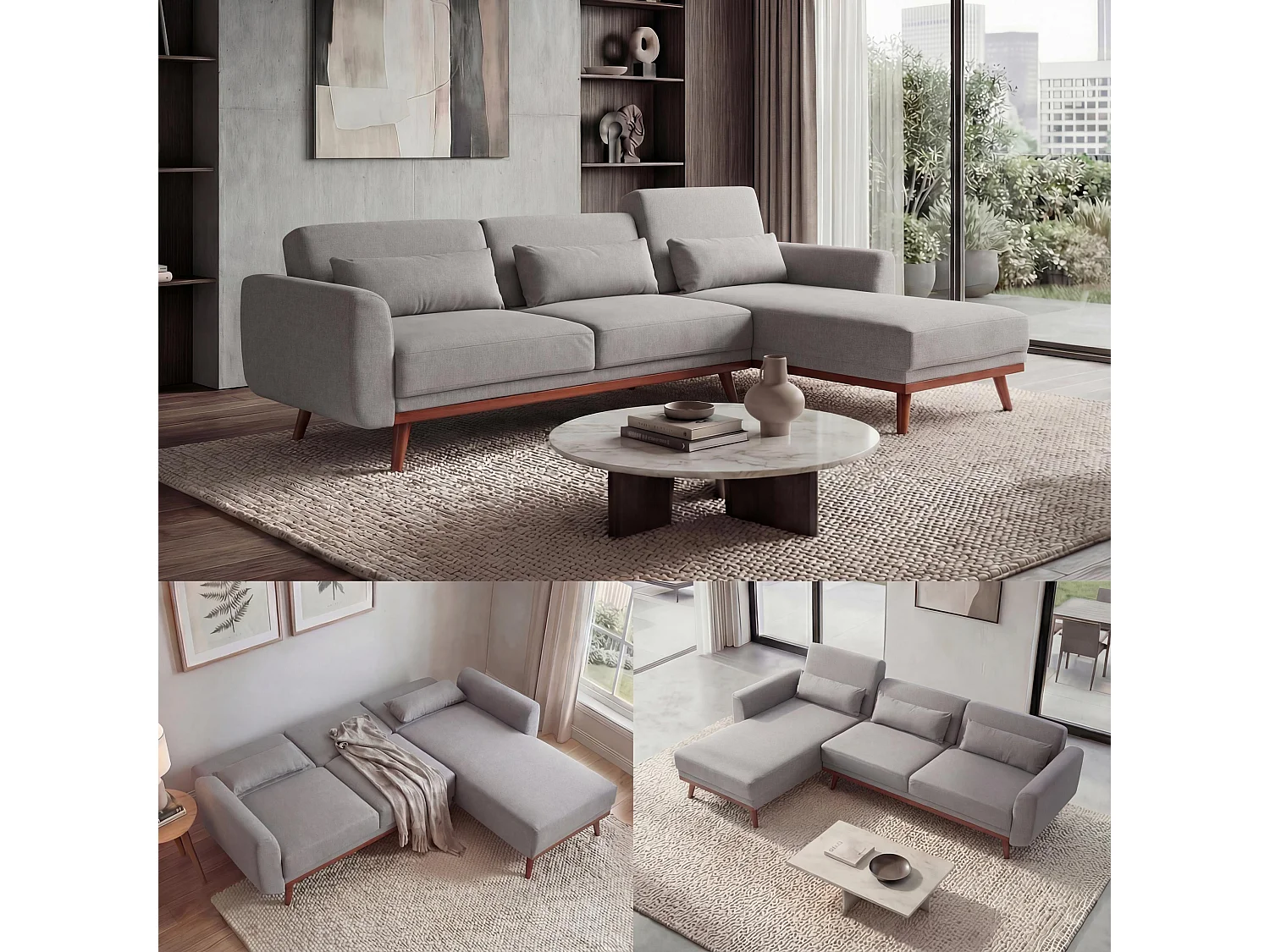 Sofa MCW-J20, Couch Ecksofa, L-Form 3-Sitzer Liegefläche Schlaffunktion Stoff/Textil 280cm, grau