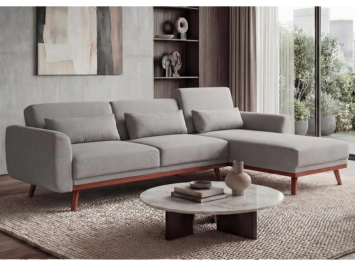 Sofa MCW-J20, Couch Ecksofa, L-Form 3-Sitzer Liegefläche Schlaffunktion Stoff/Textil 280cm, grau