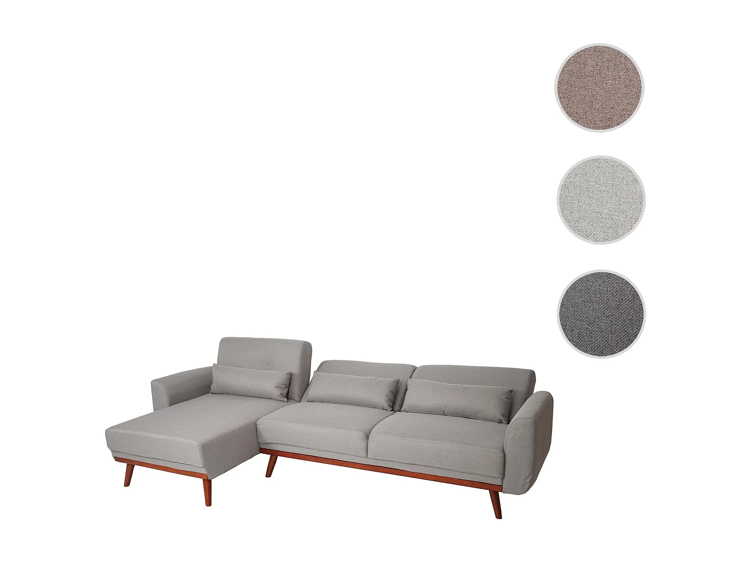 Sofa MCW-J20, Couch Ecksofa, L-Form 3-Sitzer Liegefläche Schlaffunktion Stoff/Textil 280cm, grau