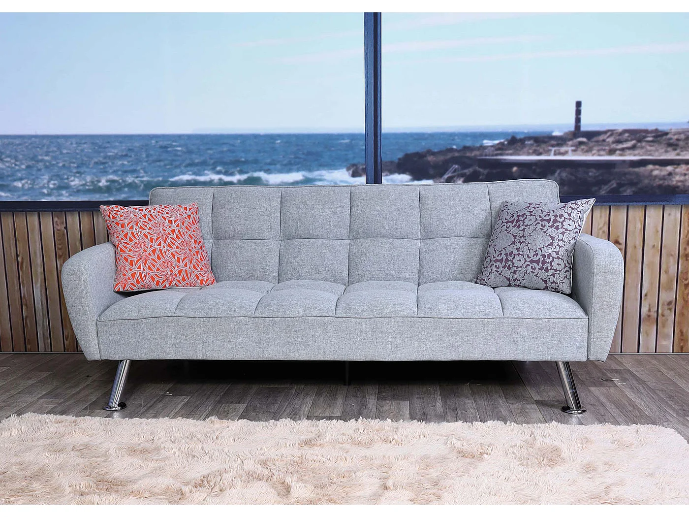 Sofa MCW-K19, Stoff/Textil hellgrau
